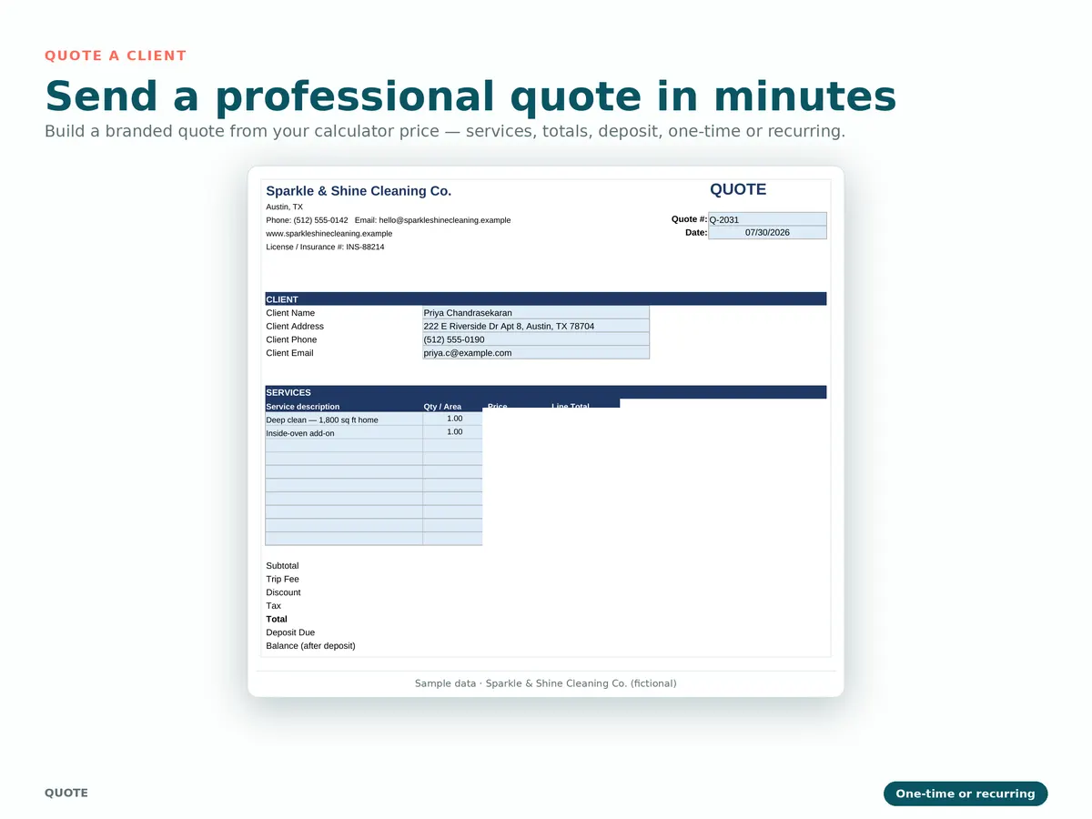 Cleaning Business Spreadsheet & Pricing Calculator — real screenshot 4