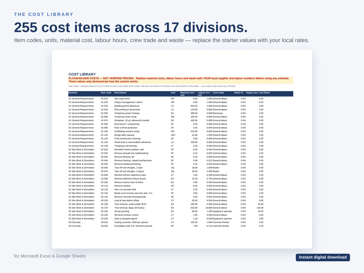 Construction Bid Template — Estimate & Job Costing — real screenshot 2