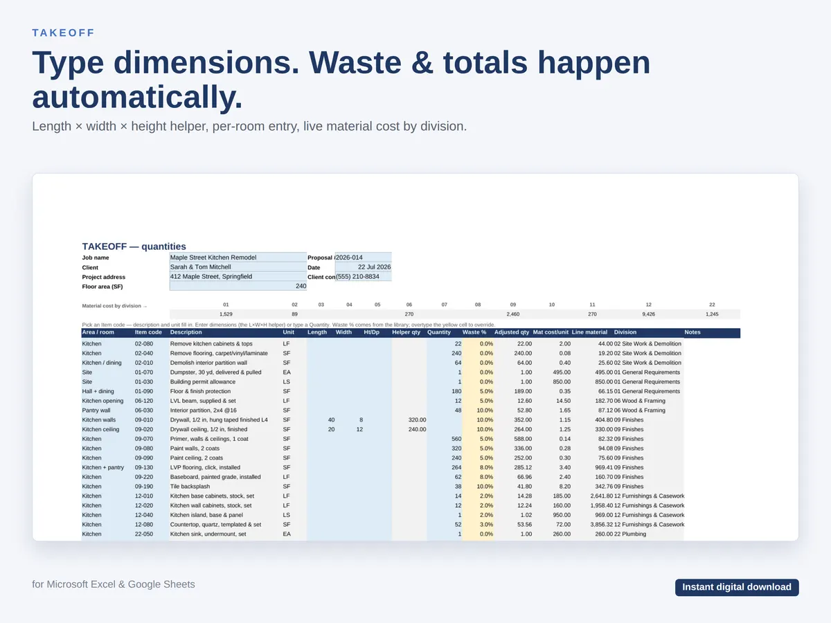 Construction Bid Template — Estimate & Job Costing — real screenshot 3
