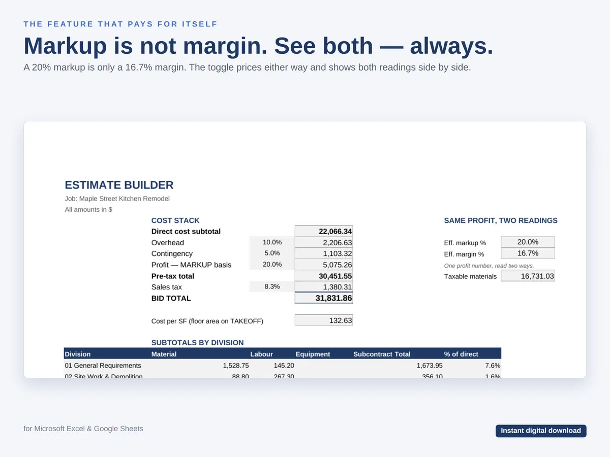 Construction Bid Template — Estimate & Job Costing — real screenshot 4