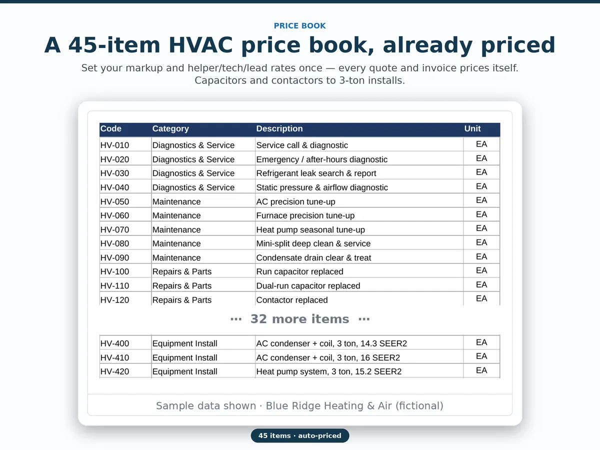 HVAC Flat-Rate Price Book & Estimate Template — real screenshot 2