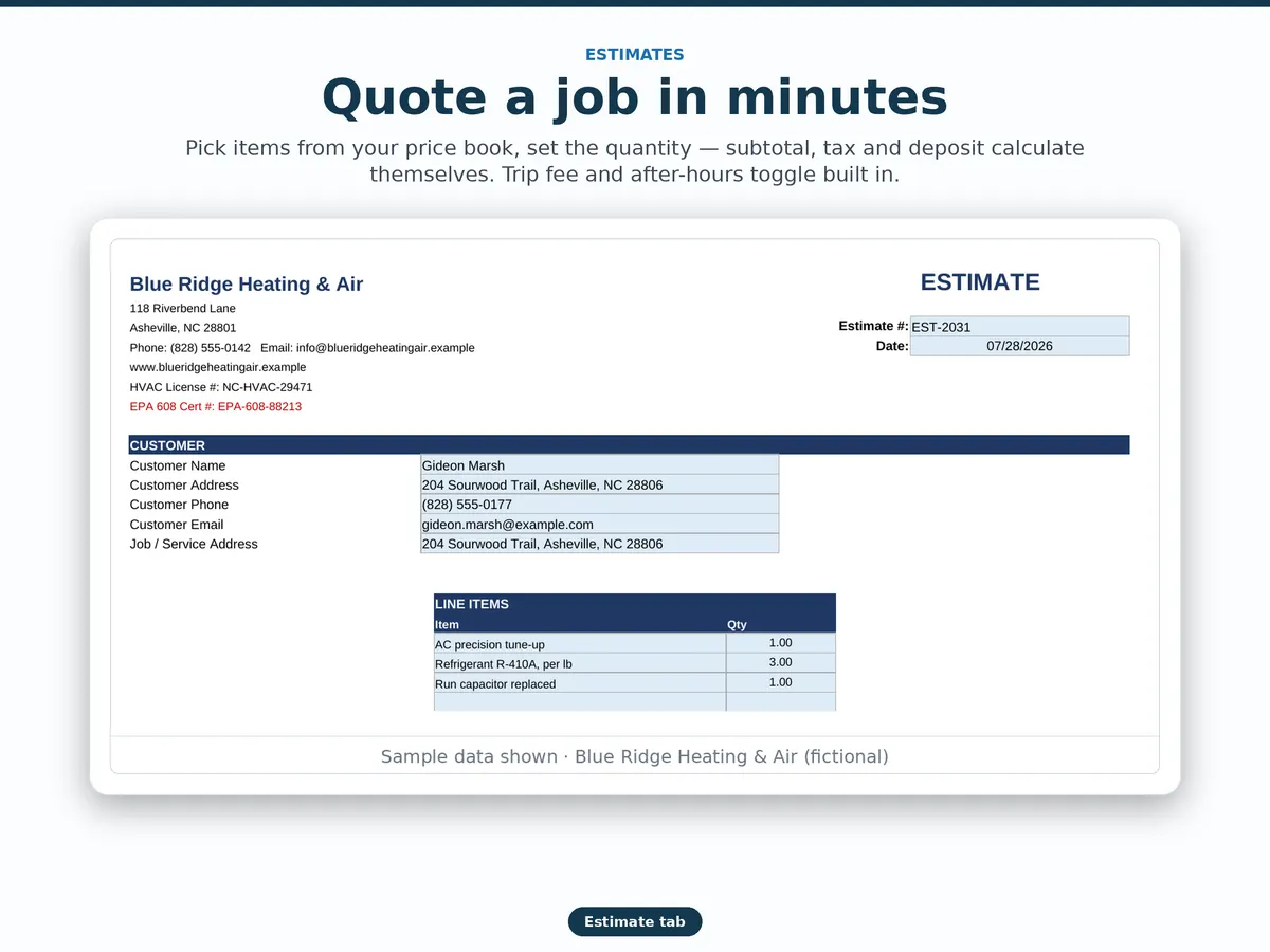 HVAC Flat-Rate Price Book & Estimate Template — real screenshot 3
