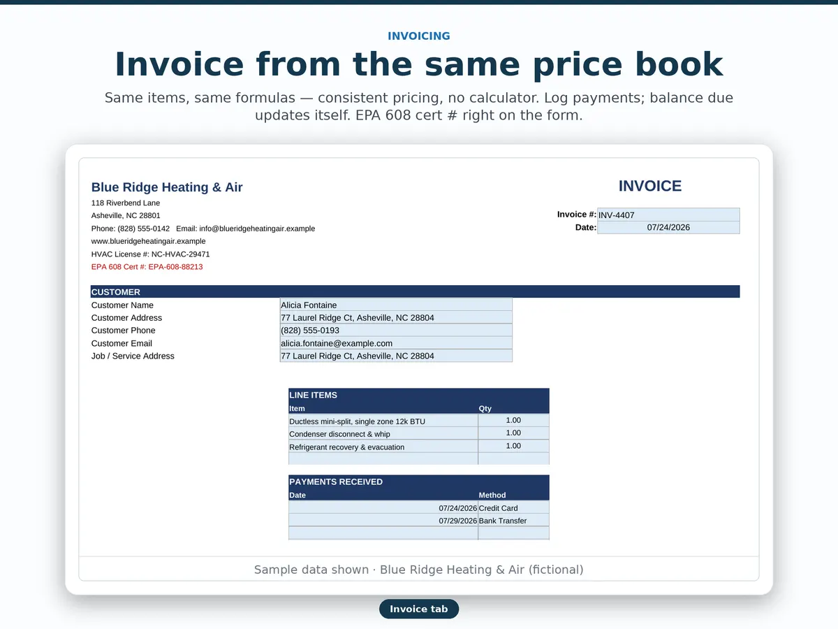 HVAC Flat-Rate Price Book & Estimate Template — real screenshot 4