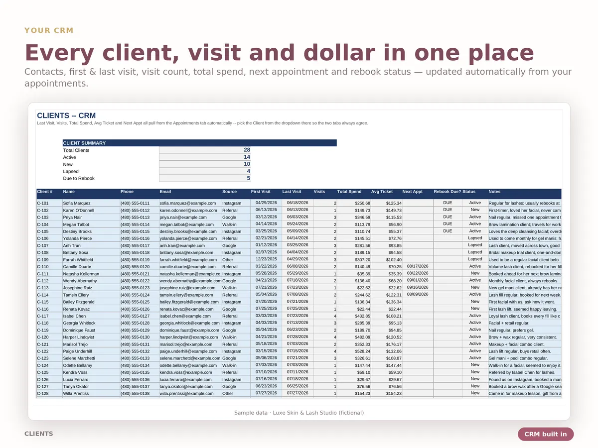 Lash Tech & Beauty Business Spreadsheet — real screenshot 3