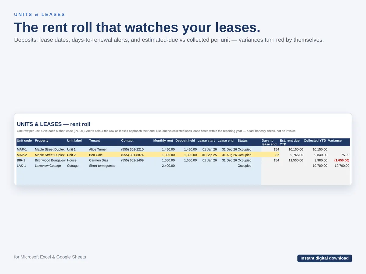 Rental Property Spreadsheet — Landlord Tracker — real screenshot 3
